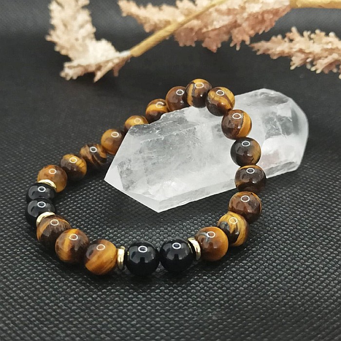 Bratara barbati cristale Tanvir, cu pietre semipretioase de Ochi de Tigru si Turmalina Neagra, margele de 8mm [5]