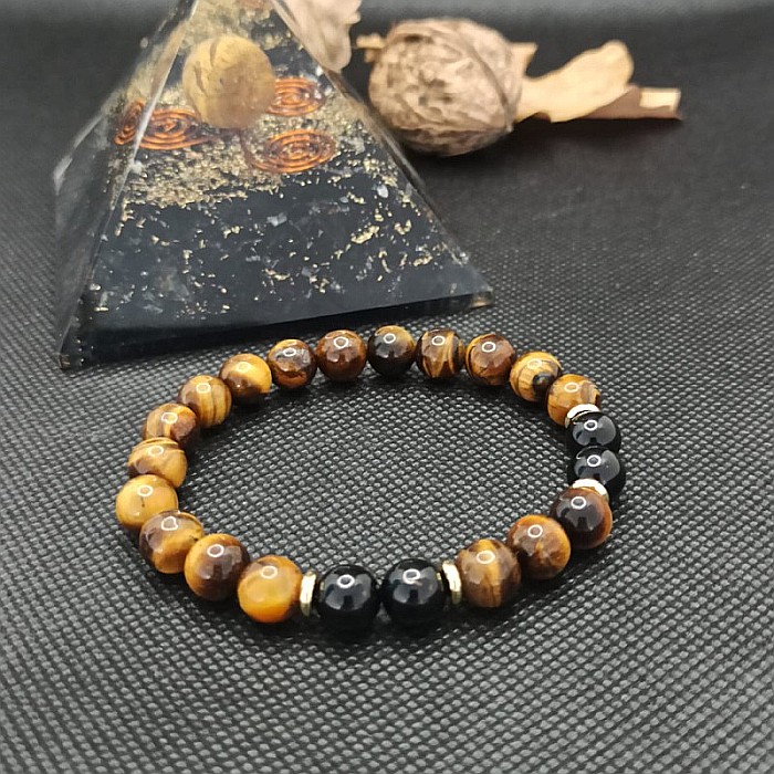 Bratara barbati cristale Tanvir, cu pietre semipretioase de Ochi de Tigru si Turmalina Neagra, margele de 8mm [3]