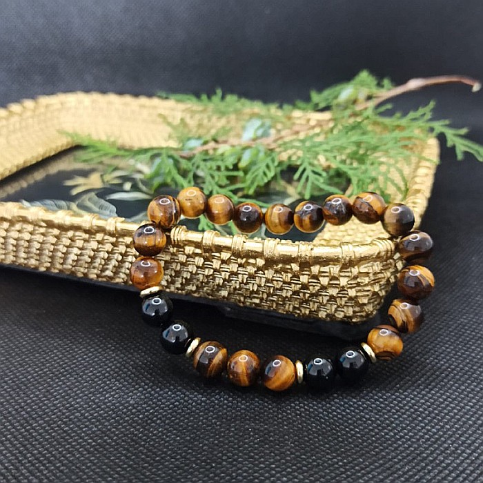 Bratara barbati cristale Tanvir, cu pietre semipretioase de Ochi de Tigru si Turmalina Neagra, margele de 8mm [4]