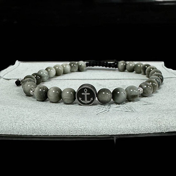 Bratara barbati cu snur Creon din cristale Hawk Eye(Ochi de Soim) cu accesorii din inox [5]