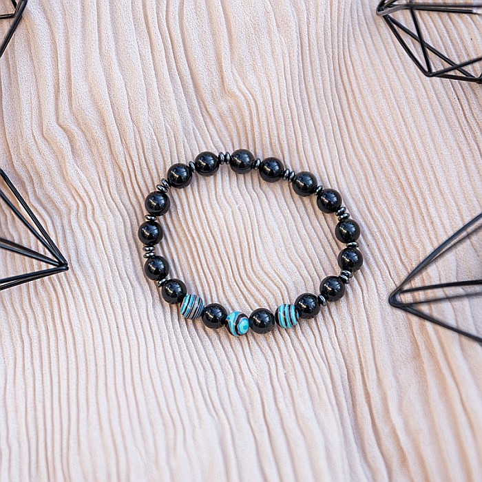 Bratara barbati Deven din pietre semipretioase de Obsidian cu sfere compozit albastru, margele de 8 mm. [4]