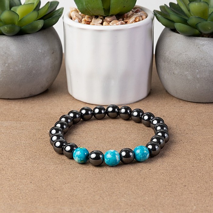 Bratara barbati Divit din Hematit si Piatra Naturala Jasp Rain, sfere de 8mm [2]