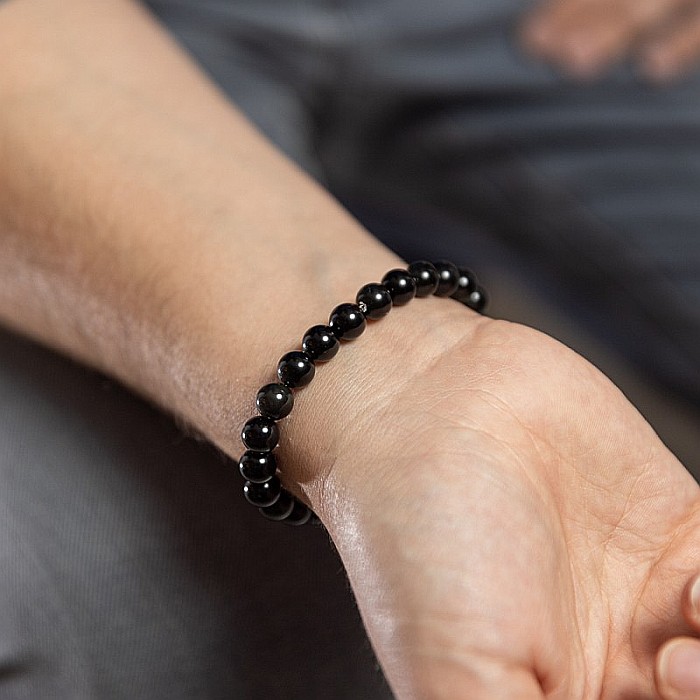 Bratara handmade barbati Elam din Ochi de Tigru Royal Blue si Obsidian, margele de 8mm [4]