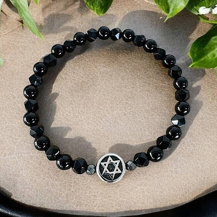 Bratara barbati elastica Brett din Onix cu Hematit si charm Steaua lui David [1]