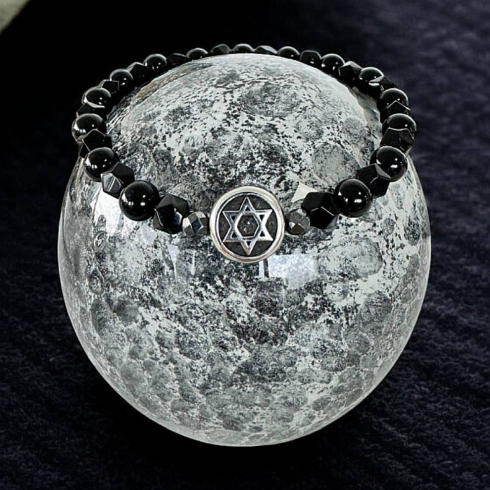 Bratara barbati elastica Brett din Onix cu Hematit si charm Steaua lui David [4]