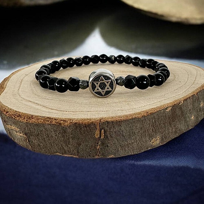 Bratara barbati elastica Brett din Onix cu Hematit si charm Steaua lui David [2]