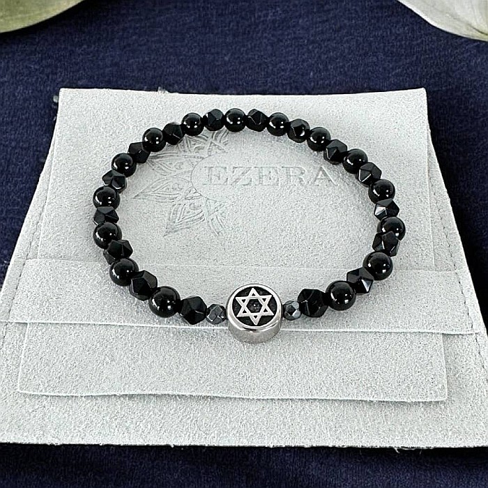Bratara barbati elastica Brett din Onix cu Hematit si charm Steaua lui David [5]