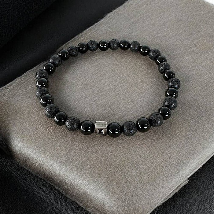 Bratara barbati eleganta Jamil din Onix si Piatra de Lava [4]