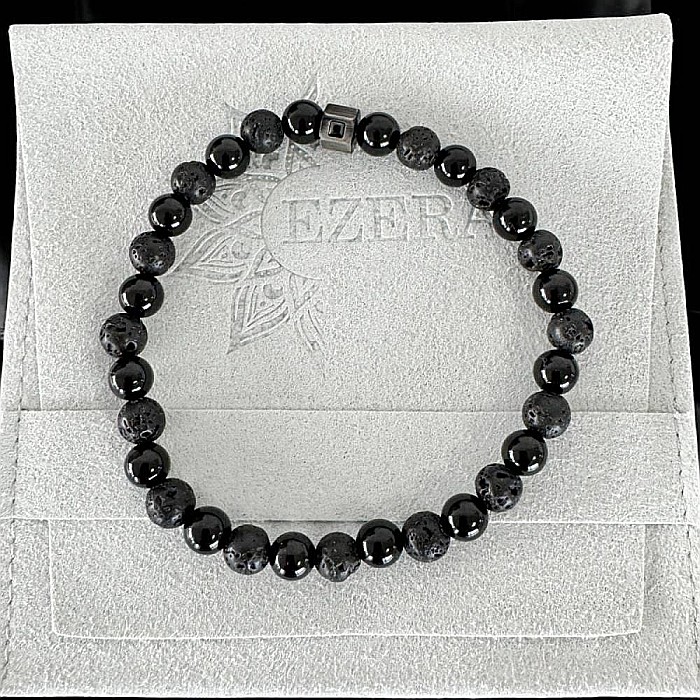 Bratara barbati eleganta Jamil din Onix si Piatra de Lava [3]