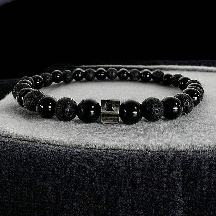 Bratara barbati eleganta Jamil din Onix si Piatra de Lava [6]