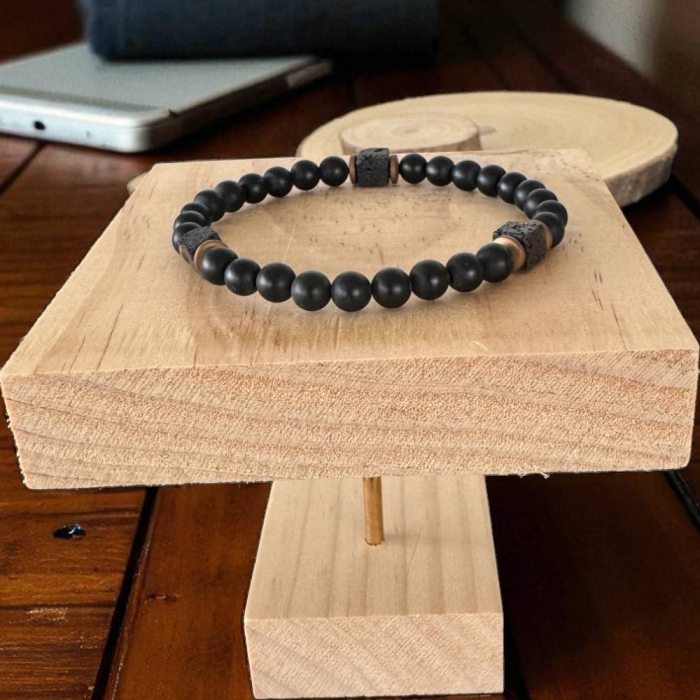 Bratara Barbati Evander pe elastic din Onix mat si Piatra de lava [5]