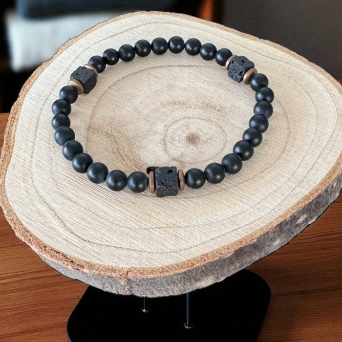 Bratara Barbati Evander pe elastic din Onix mat si Piatra de lava [3]