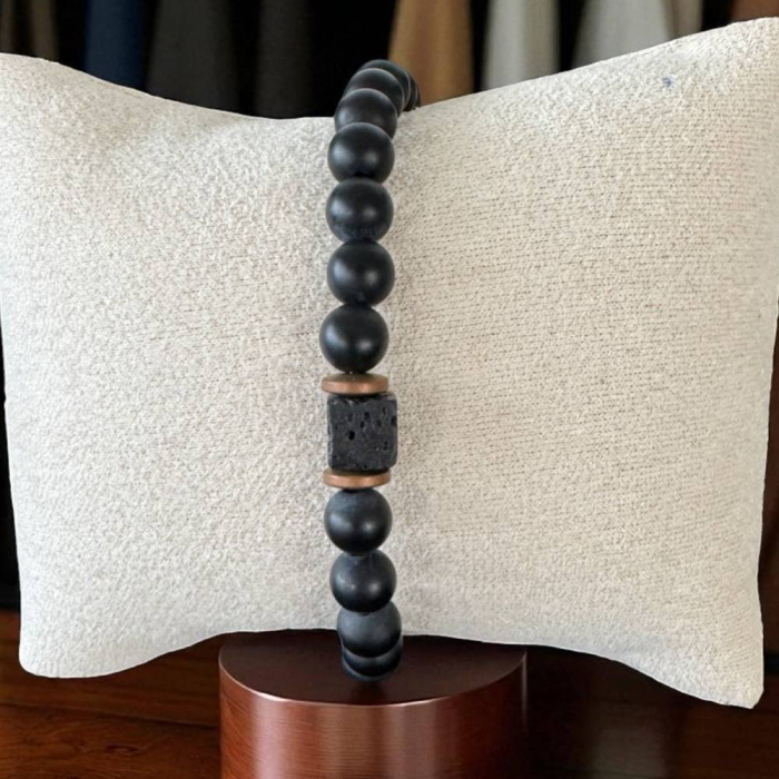 Bratara Barbati Evander pe elastic din Onix mat si Piatra de lava [4]