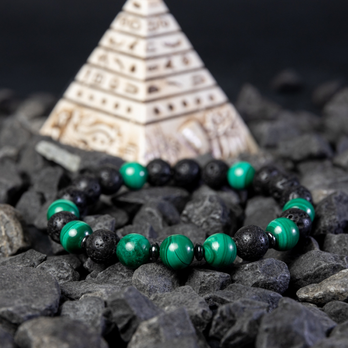 Bratara barbati Fayiaz din Piatra de Lava si Malachit, sfere de 8mm [6]