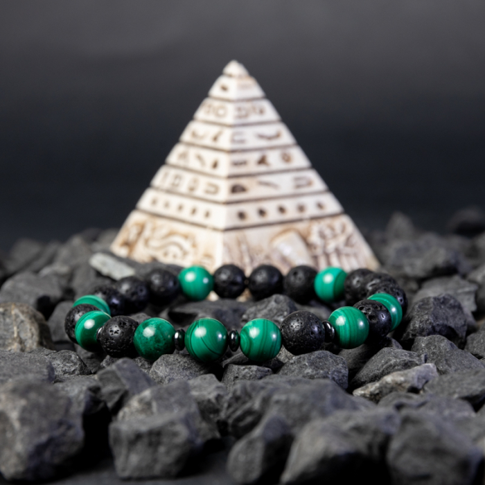 Bratara barbati Fayiaz din Piatra de Lava si Malachit, sfere de 8mm [7]