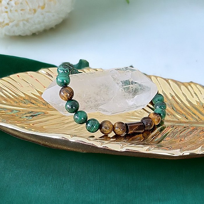 Bratara barbati Hajari din cristale de Malachit Natural si Ochi de Tigru [4]