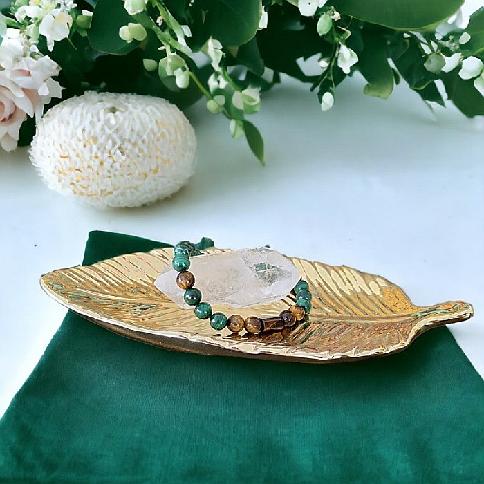 Bratara barbati Hajari din cristale de Malachit Natural si Ochi de Tigru [8]