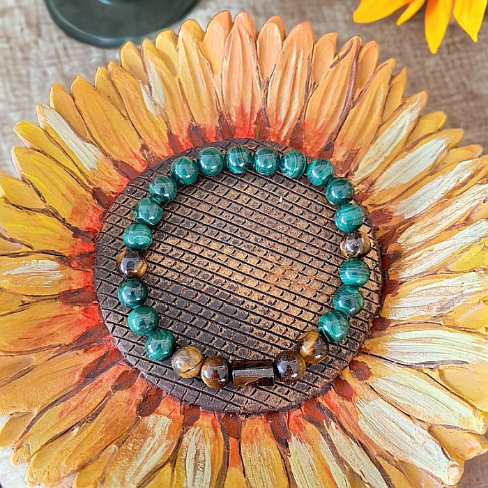 Bratara barbati Hajari din cristale de Malachit Natural si Ochi de Tigru [2]