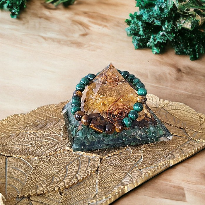 Bratara barbati Hajari din cristale de Malachit Natural si Ochi de Tigru [6]