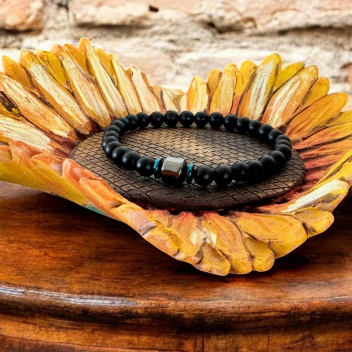 Bratara barbati handmade din pietre de onix mat si hematit, Gaston [8]