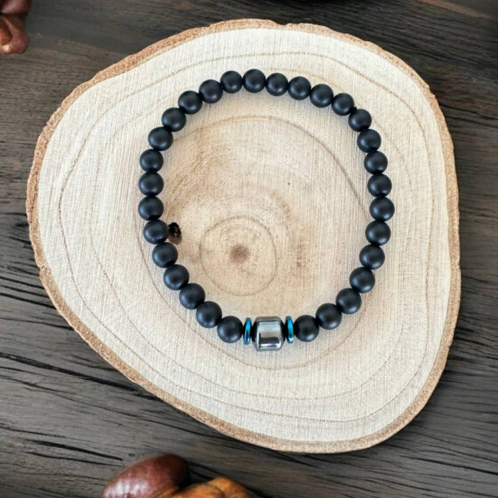 Bratara barbati handmade din pietre de onix mat si hematit, Gaston [3]