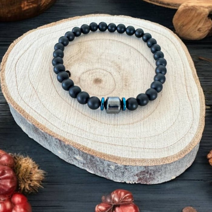 Bratara barbati handmade din pietre de onix mat si hematit, Gaston [2]