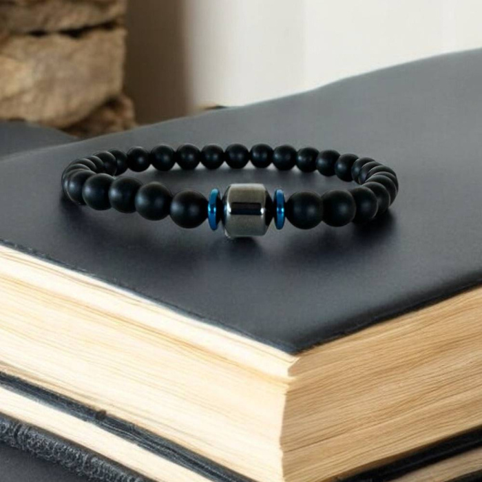 Bratara barbati handmade din pietre de onix mat si hematit, Gaston [6]