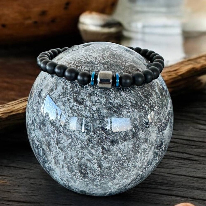 Bratara barbati handmade din pietre de onix mat si hematit, Gaston [5]