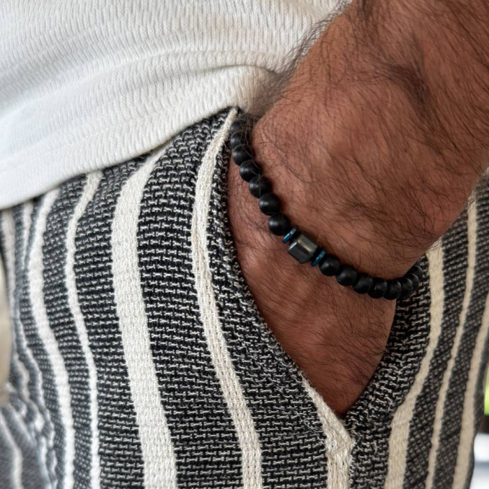 Bratara barbati handmade din pietre de onix mat si hematit, Gaston [1]