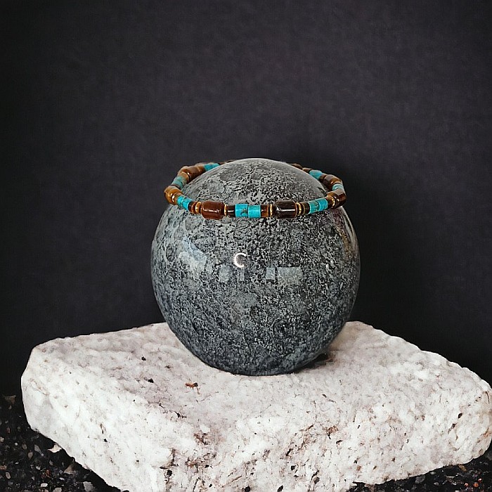 Bratara barbati Kaanan din cristale de Ochi de Tigru si Sediment Marin de Jasp Turcoaz [3]