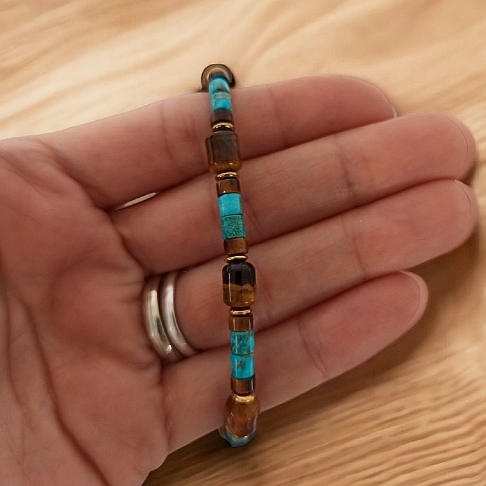 Bratara barbati Kaanan din cristale de Ochi de Tigru si Sediment Marin de Jasp Turcoaz [2]