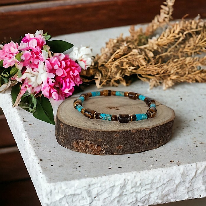 Bratara barbati Kaanan din cristale de Ochi de Tigru si Sediment Marin de Jasp Turcoaz [6]