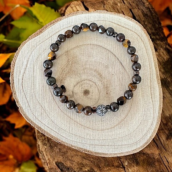 Bratara barbati Karan din Ochi de Tigru si Bronzit cu charm din Inox [2]