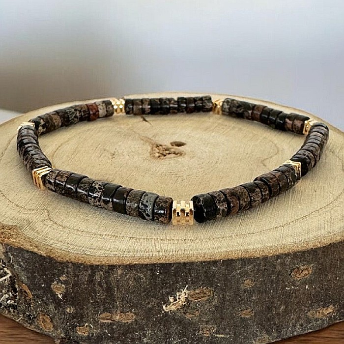Bratara Barbati Kunal din Sediment Marin de Jasp negru cu accesorii din Cupru aurit [2]