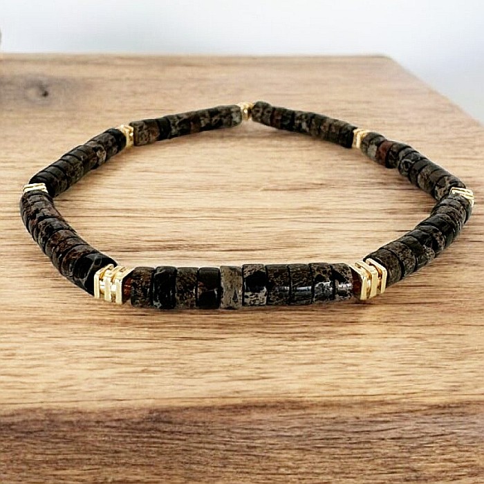 Bratara Barbati Kunal din Sediment Marin de Jasp negru cu accesorii din Cupru aurit [5]