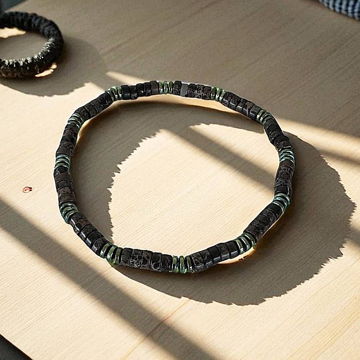 Bratara barbati Lysander cu rondele de sediment marin si hematit, pe elastic [3]