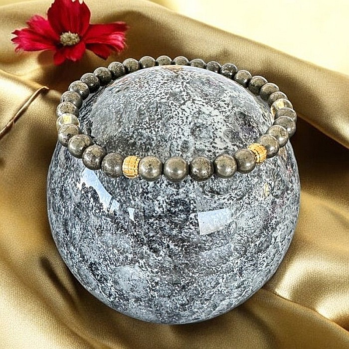 Bratara barbati Mandi din cristale de Pirita si Citrin cu accesorii din inox aurit [3]