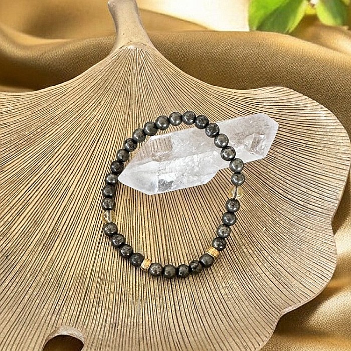 Bratara barbati Mandi din cristale de Pirita si Citrin cu accesorii din inox aurit [6]