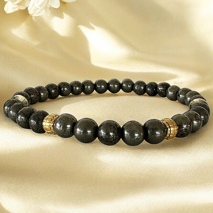 Bratara barbati Mandi din cristale de Pirita si Citrin cu accesorii din inox aurit [1]