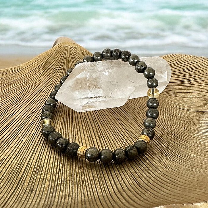 Bratara barbati Mandi din cristale de Pirita si Citrin cu accesorii din inox aurit [5]