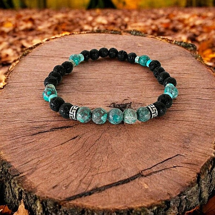 Bratara barbati Nair din piatra de lava si turcoaz American cu accesorii din inox [2]