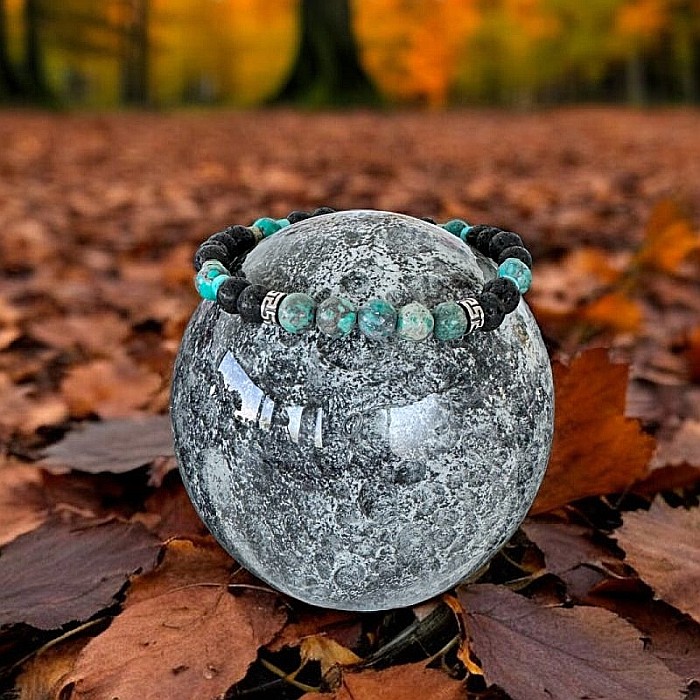 Bratara barbati Nair din piatra de lava si turcoaz American cu accesorii din inox [3]