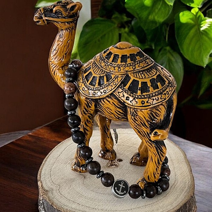 Bratara barbati Neel din Lemn de Santal cu Hematit si charm din inox [3]