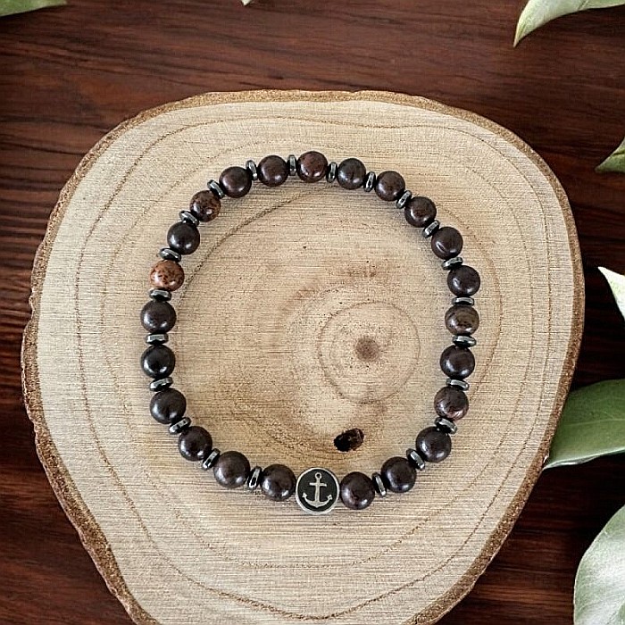 Bratara barbati Neel din Lemn de Santal cu Hematit si charm din inox [2]