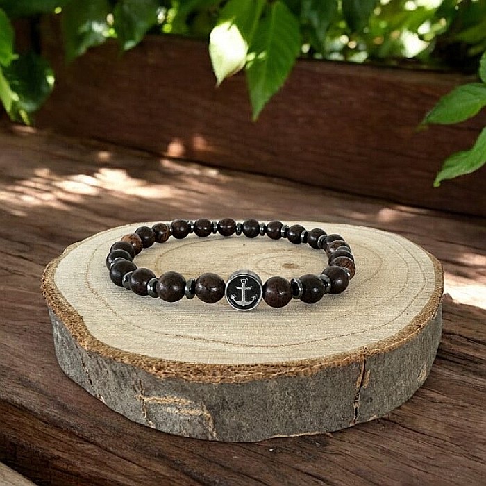 Bratara barbati Neel din Lemn de Santal cu Hematit si charm din inox [6]