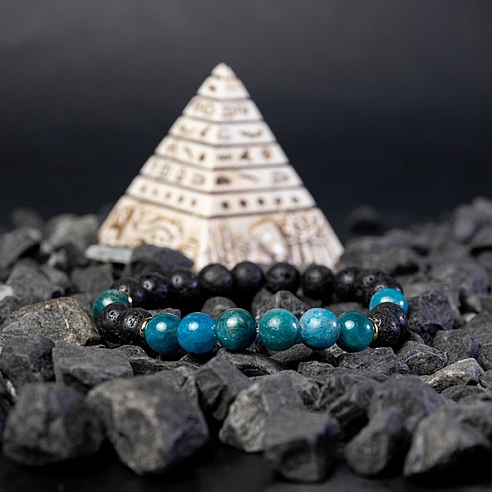 Bratara barbati Nimit din pietre de lava si Apatit Albastru, sfere de 8mm [1]