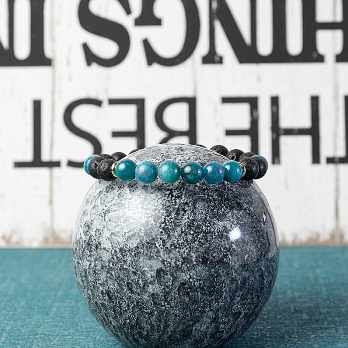 Bratara barbati Nimit din pietre de lava si Apatit Albastru, sfere de 8mm [2]