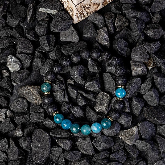 Bratara barbati Nimit din pietre de lava si Apatit Albastru, sfere de 8mm [4]