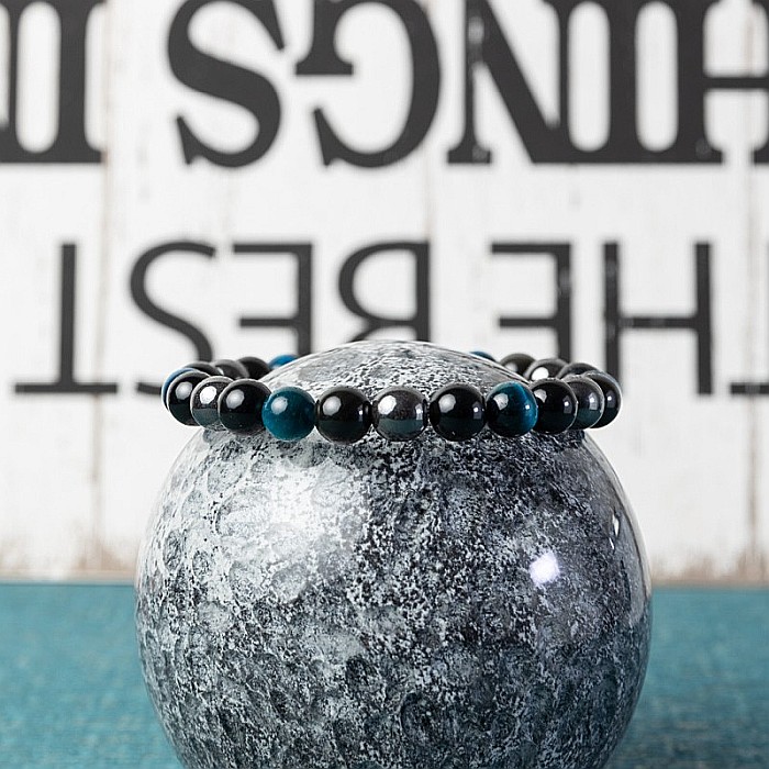 Bratara barbati Ohas din cristale de Ochi de Tigru Royal Blue, Hematit si Obsidian, sfere de 8mm [2]