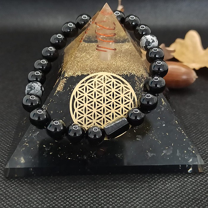 Bratara barbati pietre naturale de Turmalina si Snow Flake Obsidian, Adal, margele de 8mm [1]